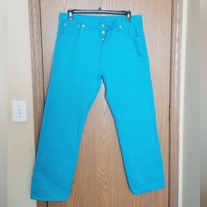 Levi's 501 Button Fly Mens Cyan Blue Straight Jeans